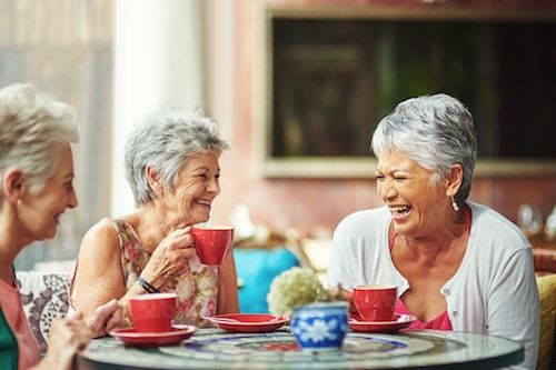 Socially active seniors enjoying positive mental health.