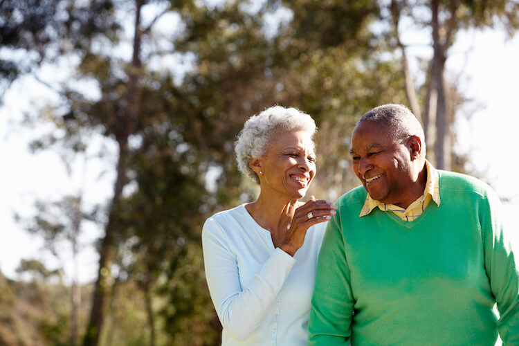Senior couple taking a walk.